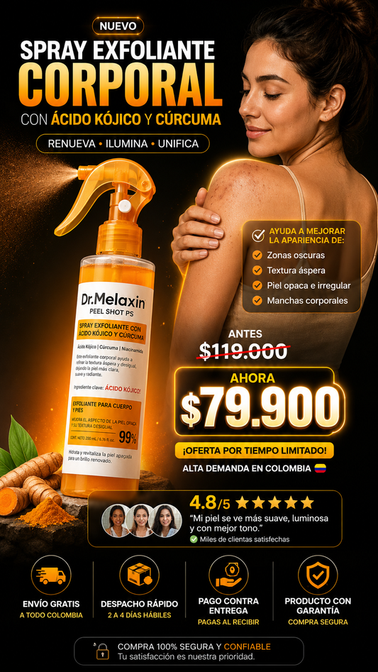 Dr. Melaxin Peel Shot PS, spray exfoliante corporal con ácido kójico y cúrcuma, precio 79.900