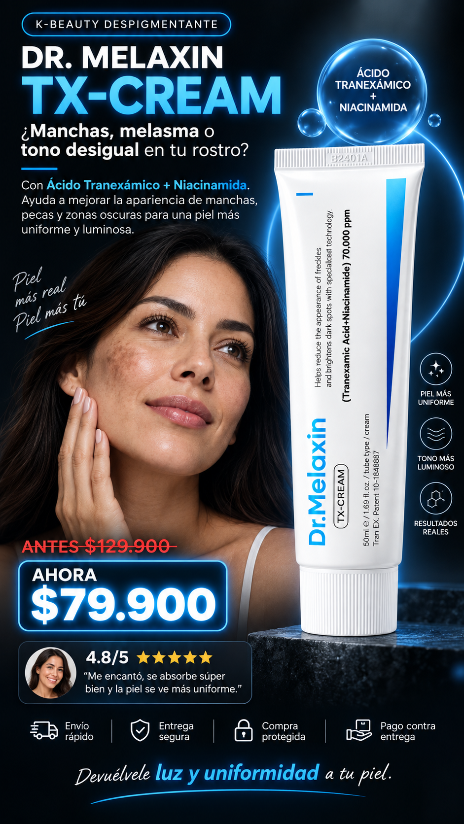 Dr. Melaxin TX-CREAM, crema despigmentante con ácido tranexámico y niacinamida