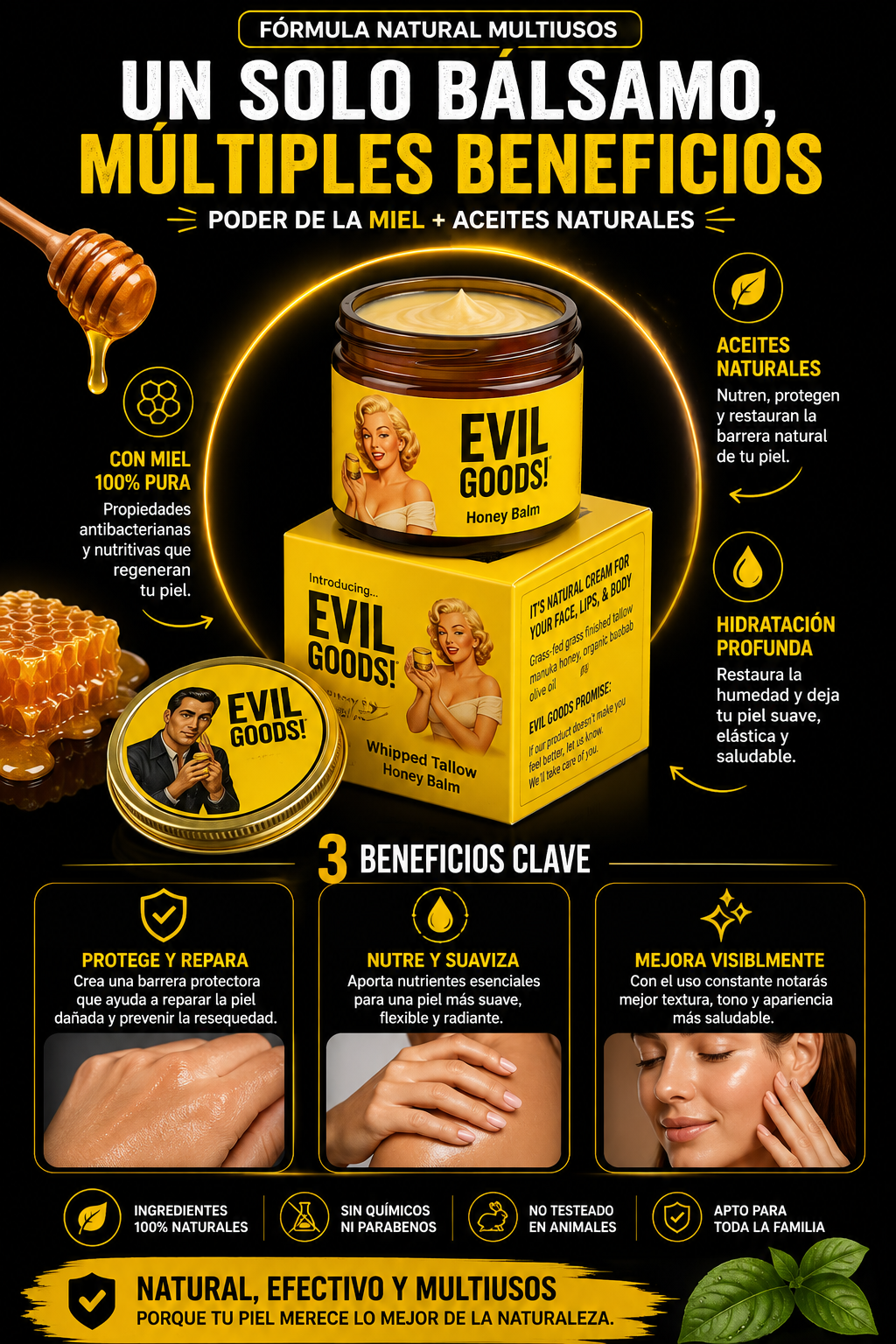Beneficios e ingredientes naturales de Evil Goods Honey Balm
