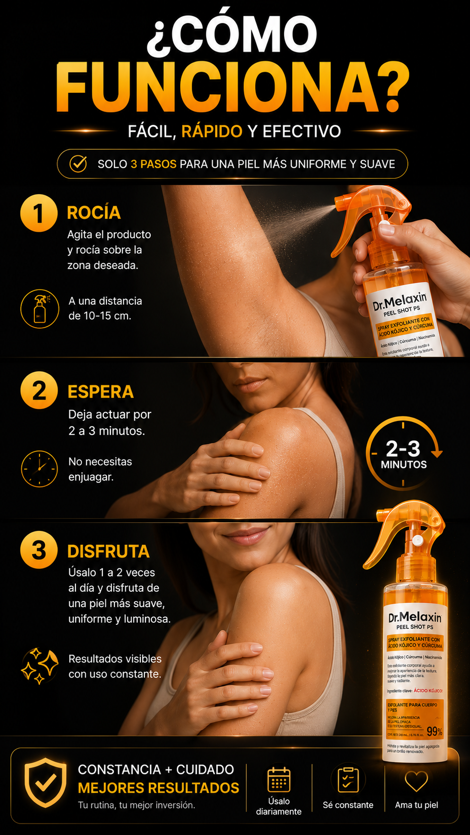 Cómo funciona el spray exfoliante Dr. Melaxin